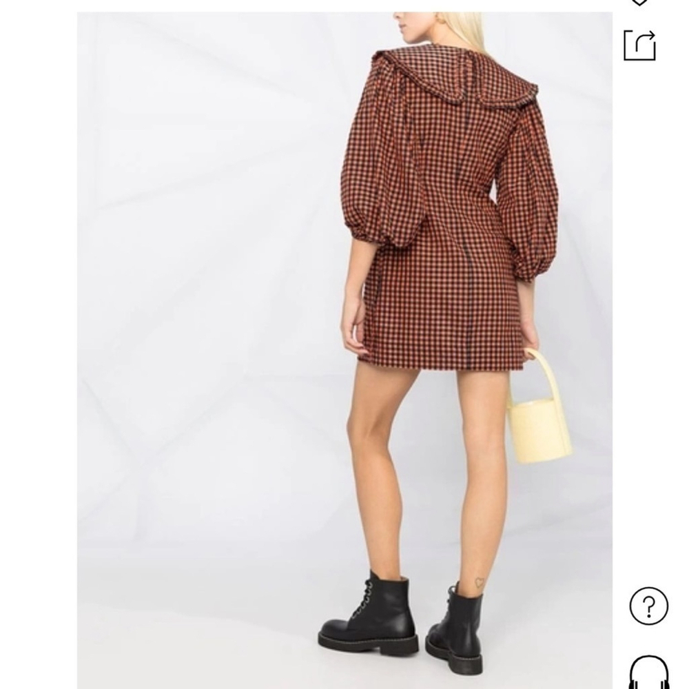 GANNI SEERSUCKER CHECK MINI DRESS FLAME SIZE 38 - Picture 7 of 16